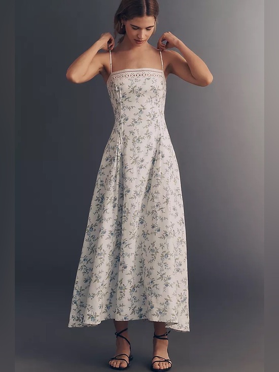 Reformation Dresses & Skirts - REFORMATION POMONA 100% LINEN MIDI DRESS Color: Nostalgia XL Brand New w tag